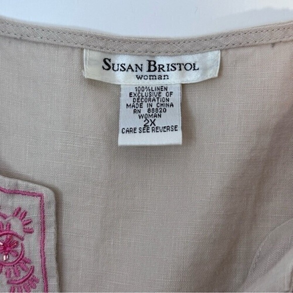 Susan‎ Bristol Women’s Tunic w/Embroidered Beaded details, Size 2X, Beige - Picture 4 of 7